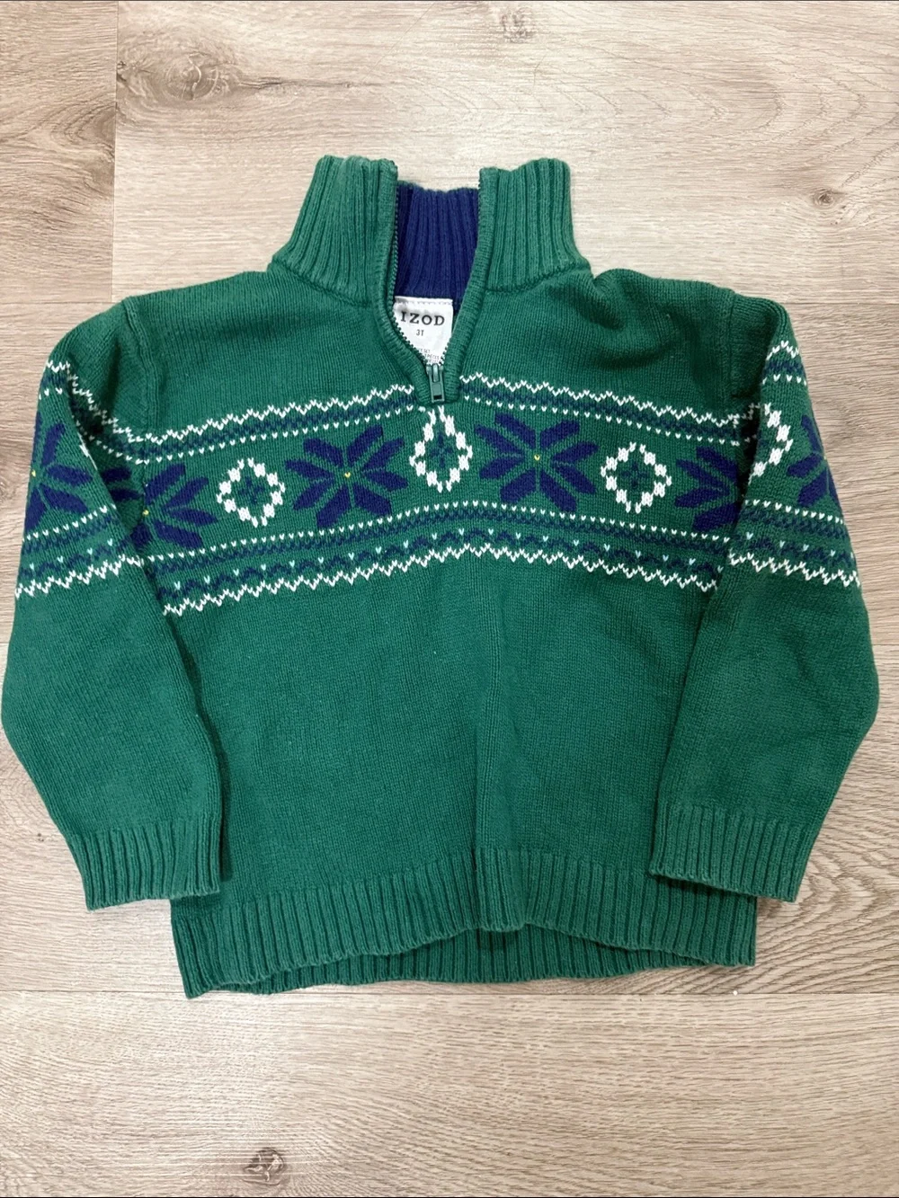 Boy’s 3T Green Fair Isle Zip-Up Sweater Set with Brown Corduroy Pants